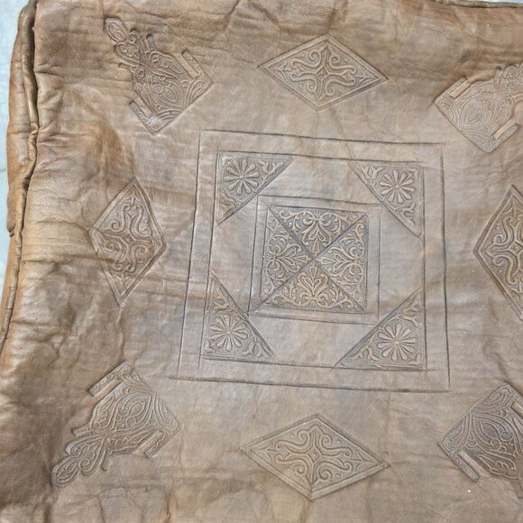 Genuine Leather Boho Light Brown Tan Pouf COVER Home Decor 16.5x15x10 in. Approx - Picture 2 of 6